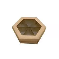 Коробка для сладостей шестигранник с окном крафт, 18,5*18,5*5,5см