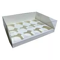 Коробка для 12 капкейков с прозр. крышкой, белая 35*25*10см