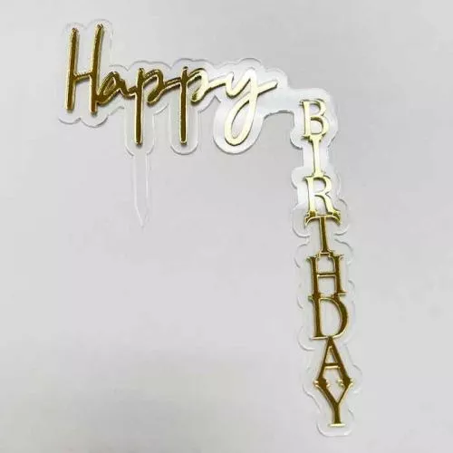 Зеркальный акриловый топпер "Happy Birthday", золото