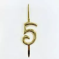 Топпер-свеча "5" пластик, золото